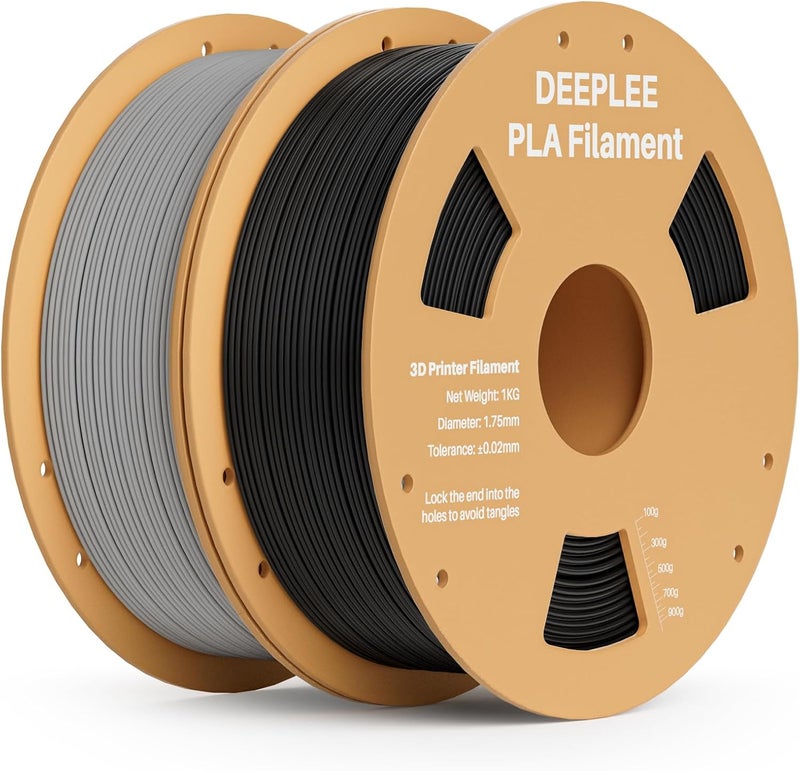 Deeplee PLA 1.75mm 3D Printer Filament, Dimensional Accuracy +/- 0.02mm, Neatly Wound, No Clogging, Vacuum Package, Fits for Most FDM 3D Printers, 2 Pack 1kg Black & Gray - Image 1